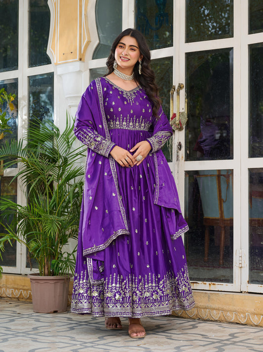purple Elegant Partywear Gown Set